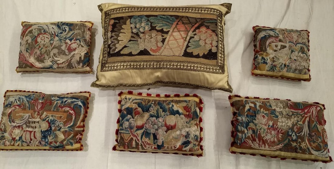 Antique Aubusson Tapestry Pillow Collection, 18th-Century Handwoven French Aubusson Tapestry - 2