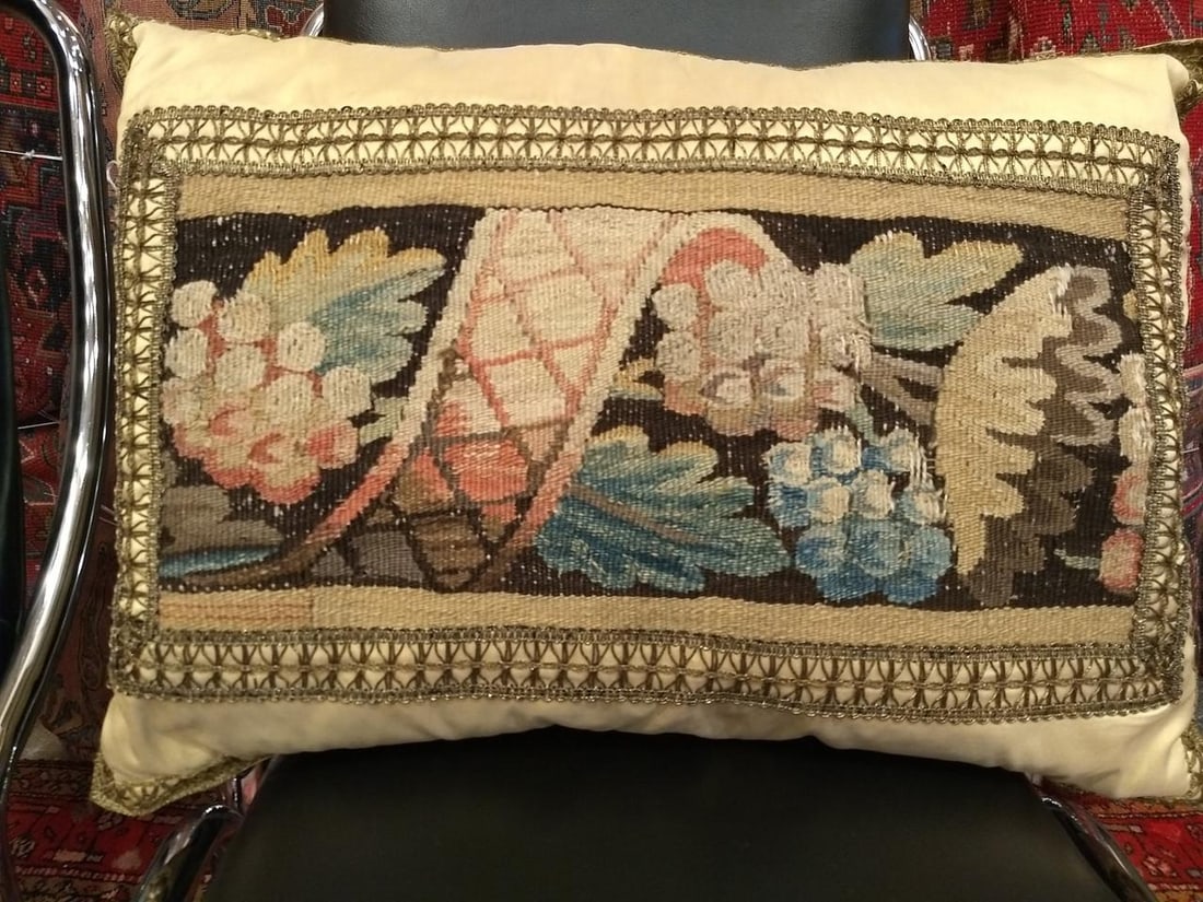 Antique Aubusson Tapestry Pillow Collection, 18th-Century Handwoven French Aubusson Tapestry - 3