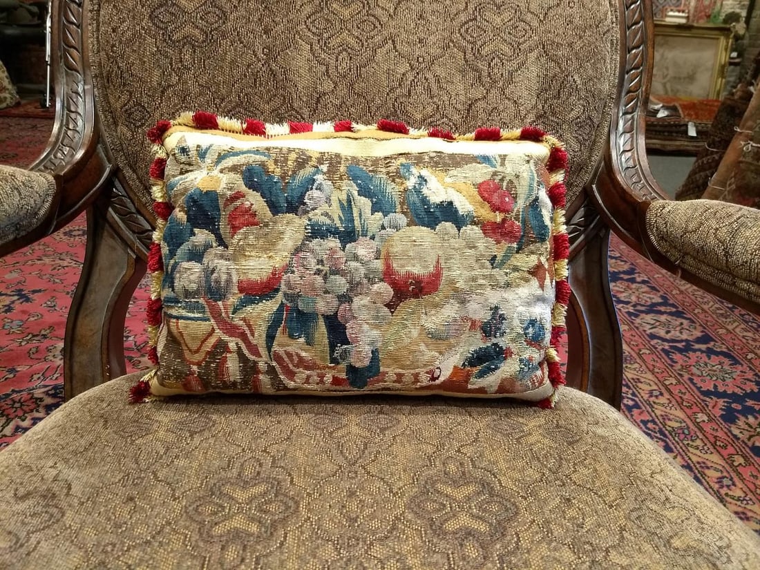 Antique Aubusson Tapestry Pillow Collection, 18th-Century Handwoven French Aubusson Tapestry - 4