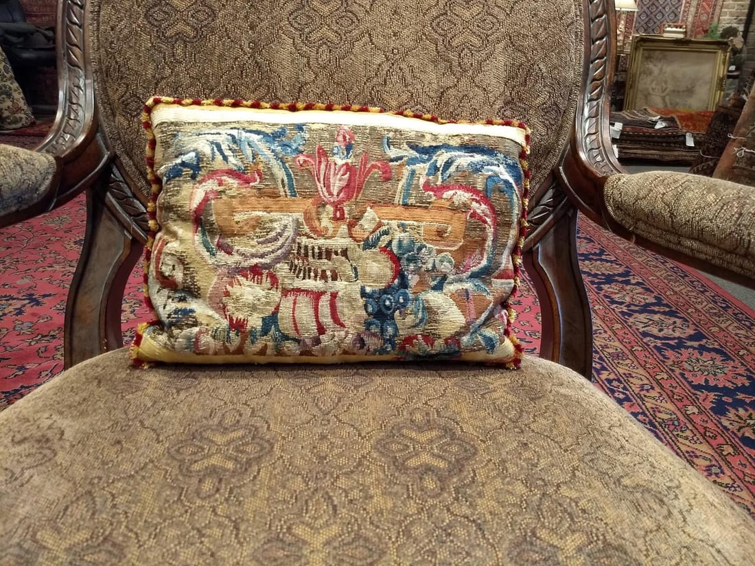 Antique Aubusson Tapestry Pillow Collection, 18th-Century Handwoven French Aubusson Tapestry - 5