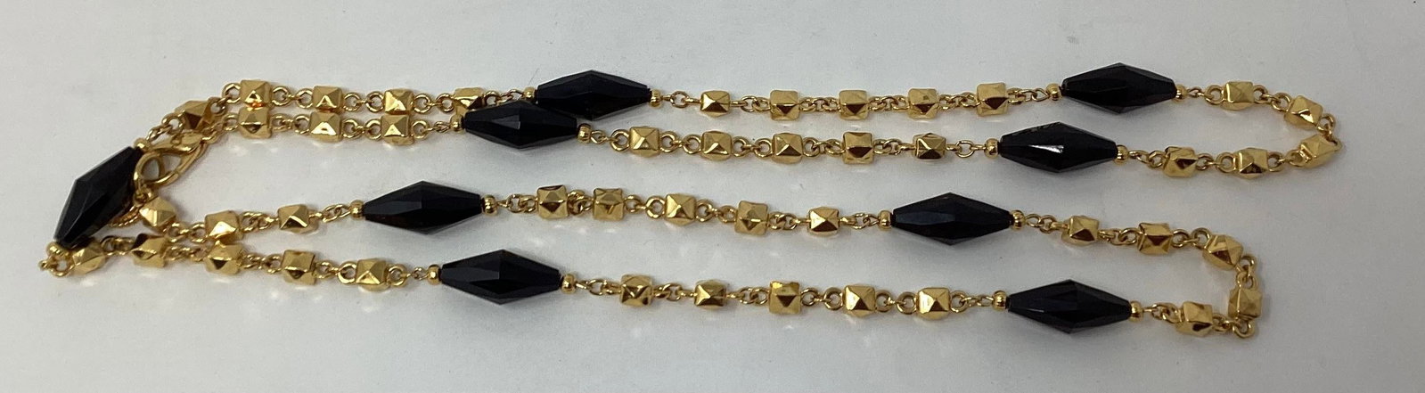 1980s St. John Opera Length 42" Gold Plated & Black Faceted Bead Necklace - 2