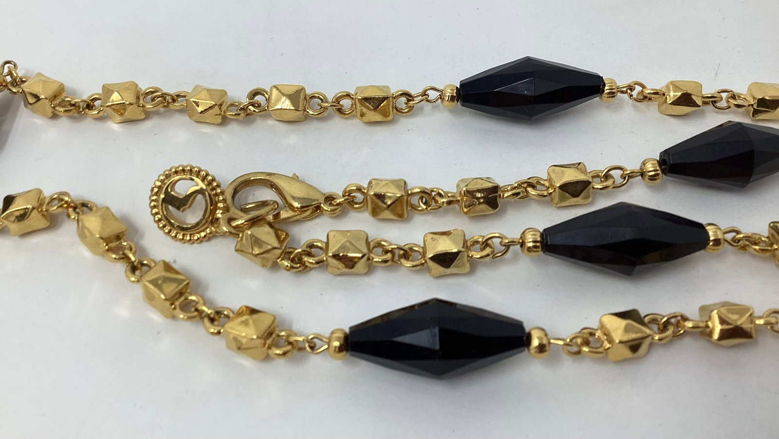 1980s St. John Opera Length 42" Gold Plated & Black Faceted Bead Necklace - 3