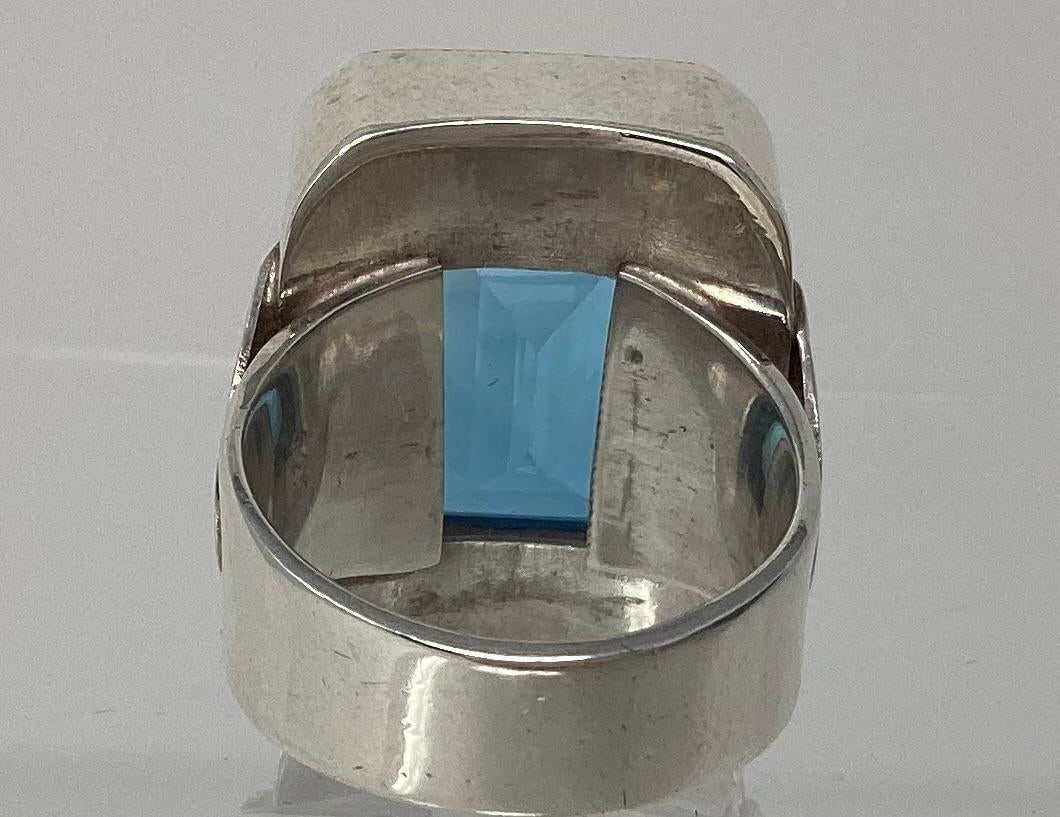 Late 20th Century 20 Carat Swiss Blue Topaz Cocktail Ring Set in Sterling Silver, Size 9.5 - 2