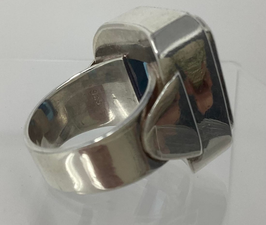 Late 20th Century 20 Carat Swiss Blue Topaz Cocktail Ring Set in Sterling Silver, Size 9.5 - 3