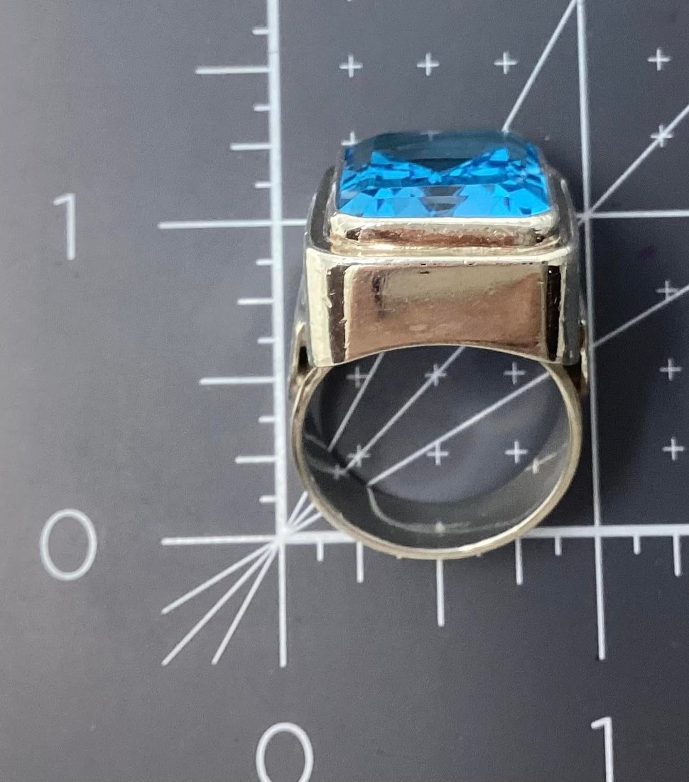 Late 20th Century 20 Carat Swiss Blue Topaz Cocktail Ring Set in Sterling Silver, Size 9.5 - 4
