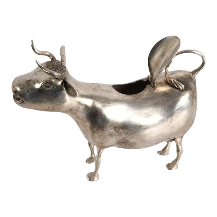 Antique Dutch 930 Silver Figural Cow Creamer With Hinged Lid (1 of 7)