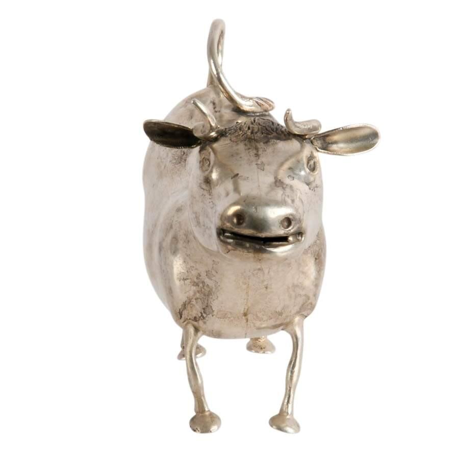 Antique Dutch 930 Silver Figural Cow Creamer With Hinged Lid - 2
