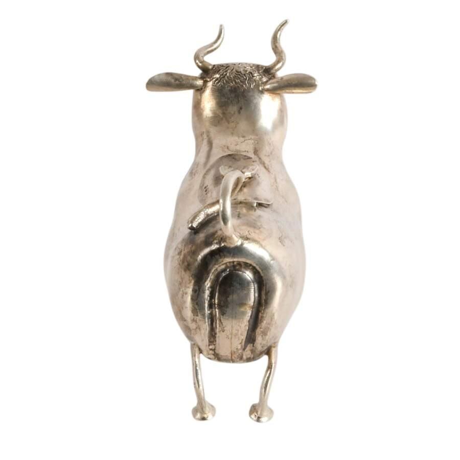 Antique Dutch 930 Silver Figural Cow Creamer With Hinged Lid - 3