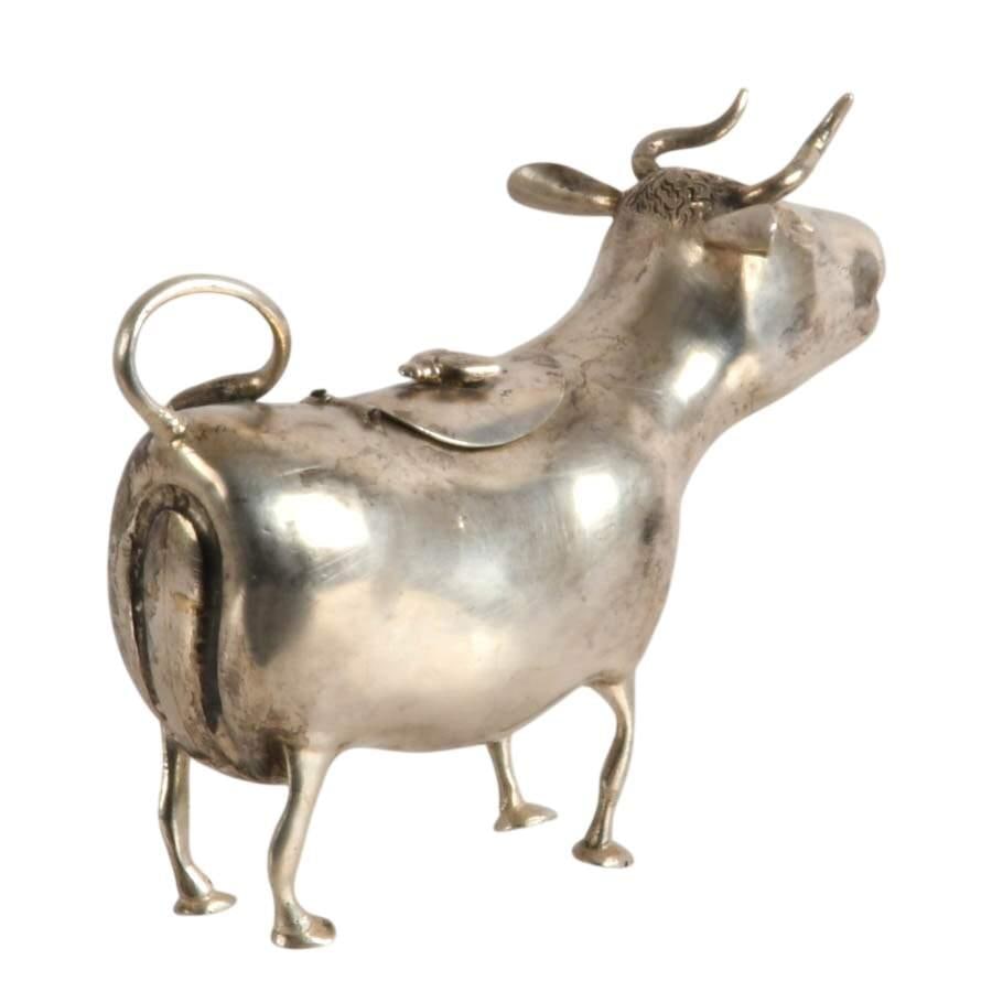 Antique Dutch 930 Silver Figural Cow Creamer With Hinged Lid - 4