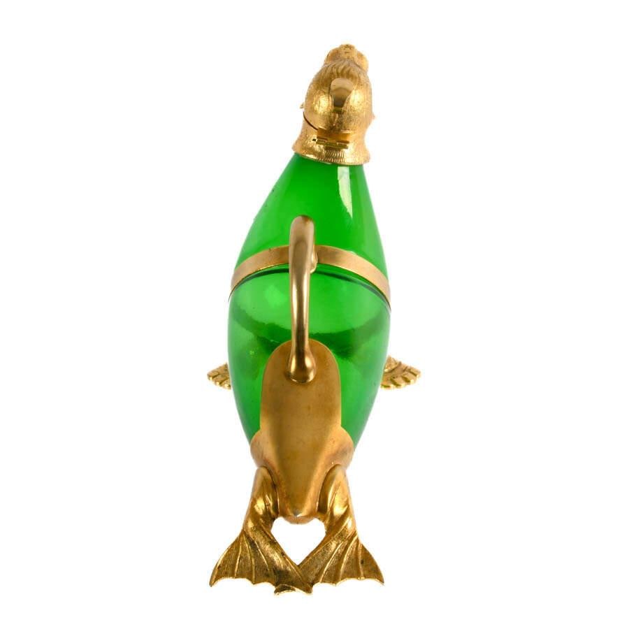 Vintage Green Glass & Gilt Metal Walrus Claret Wine Decanter - 5