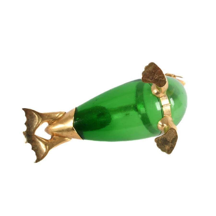 Vintage Green Glass & Gilt Metal Walrus Claret Wine Decanter - 7