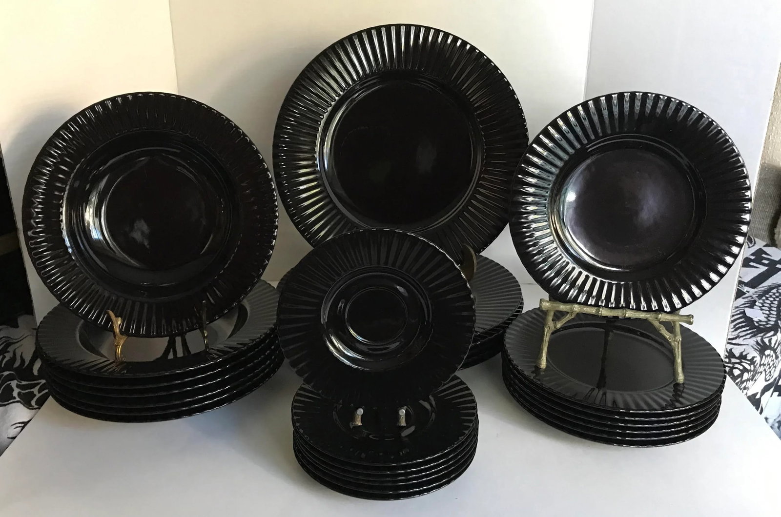Vintage Mikasa Black Tulip Dinnerware Set - Set of 24 - 3