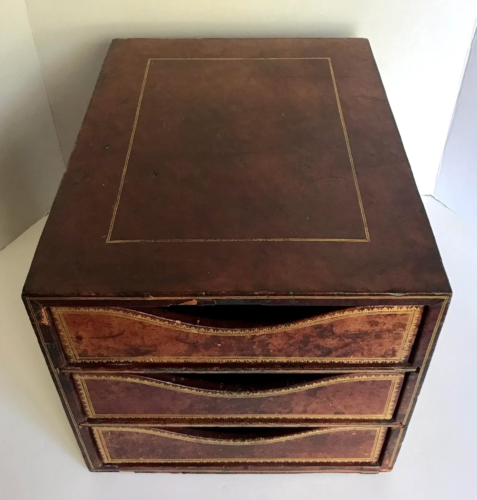 Antique c.p. Leathercraft 3 Drawer File Organizer - 2