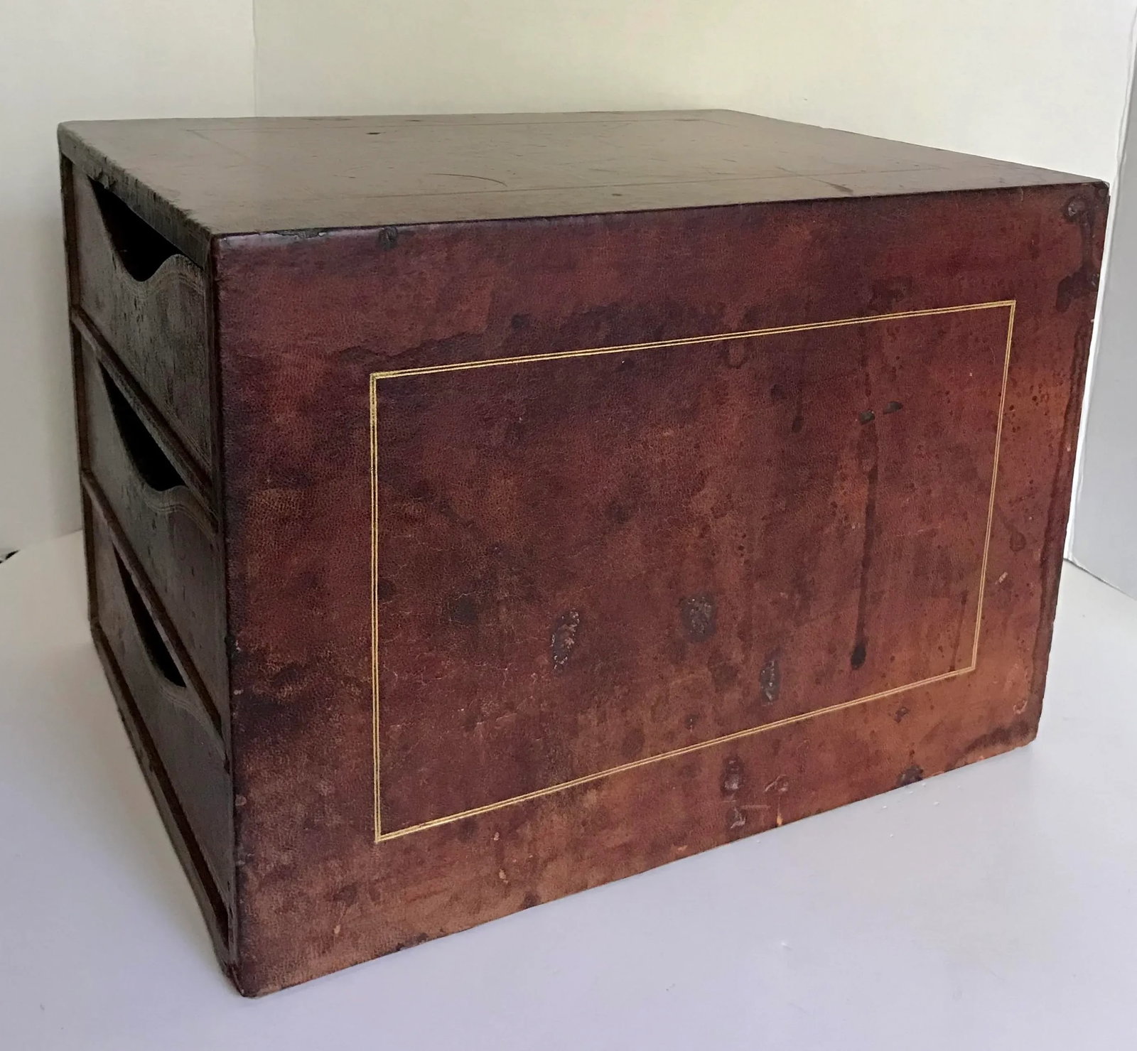 Antique c.p. Leathercraft 3 Drawer File Organizer - 4