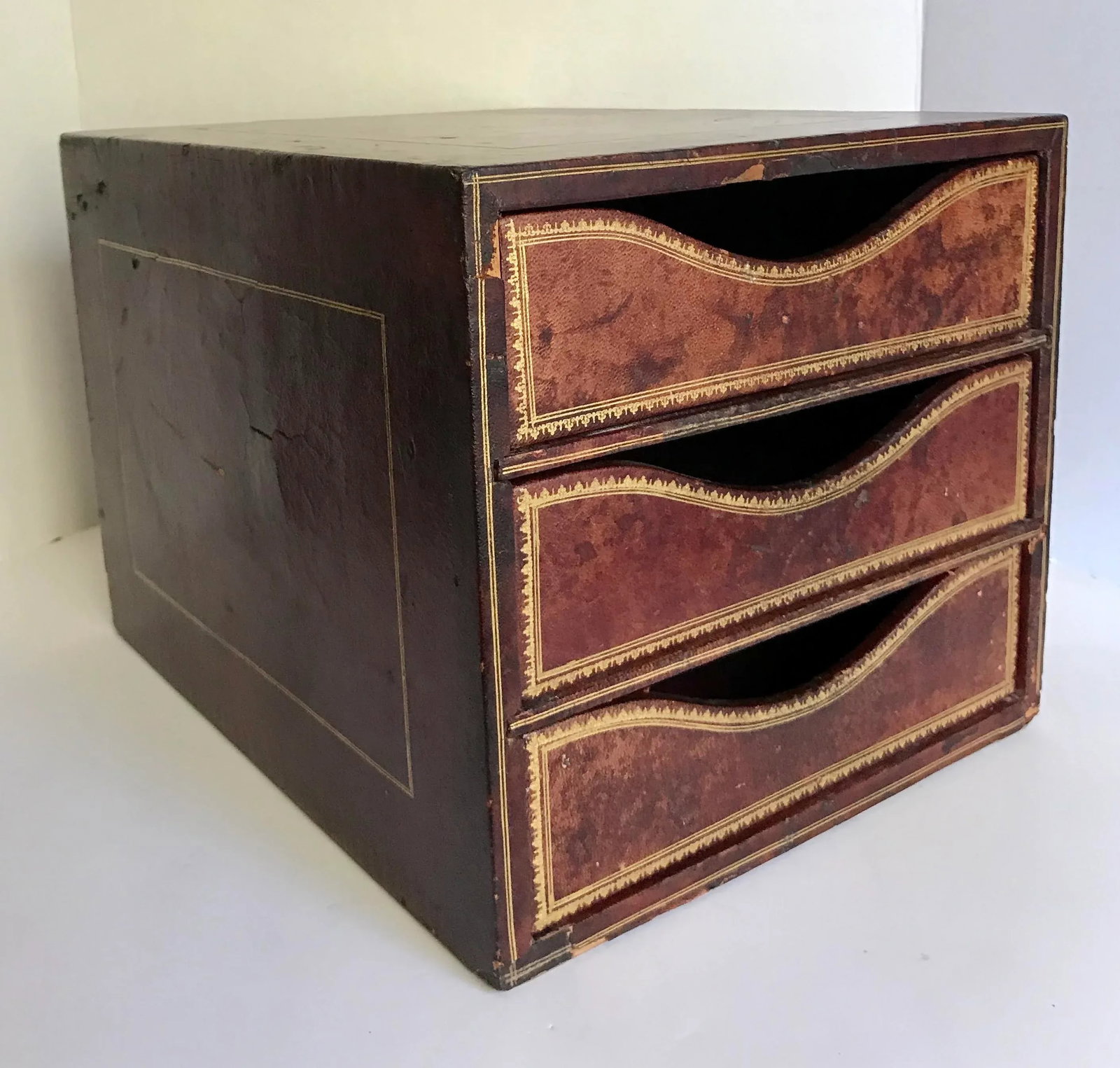Antique c.p. Leathercraft 3 Drawer File Organizer - 7