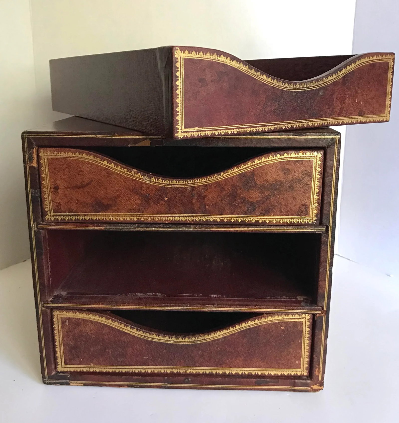 Antique c.p. Leathercraft 3 Drawer File Organizer - 9