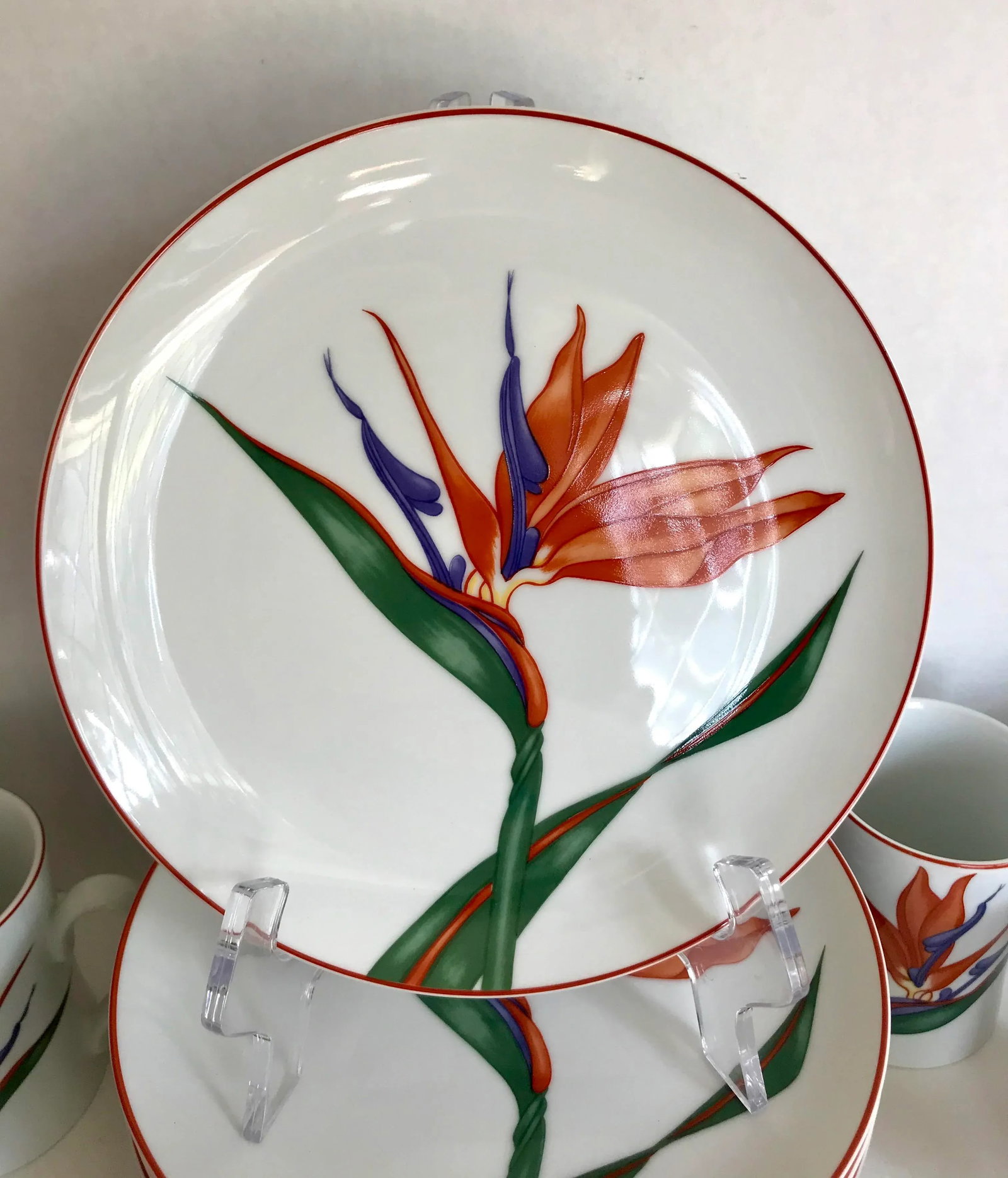 24 Pieces - 1980's Birds of Paradise Mug and Plate Set - 2