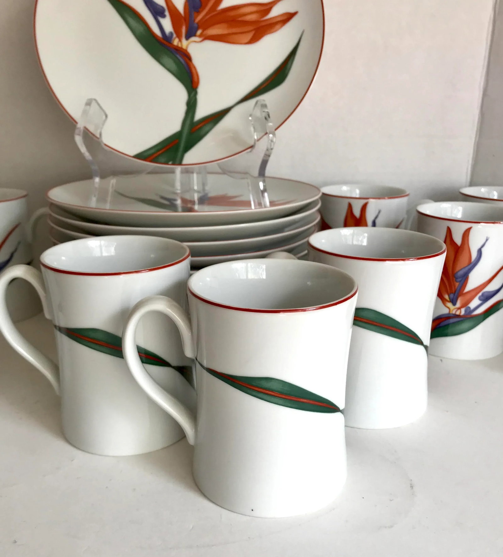 24 Pieces - 1980's Birds of Paradise Mug and Plate Set - 4