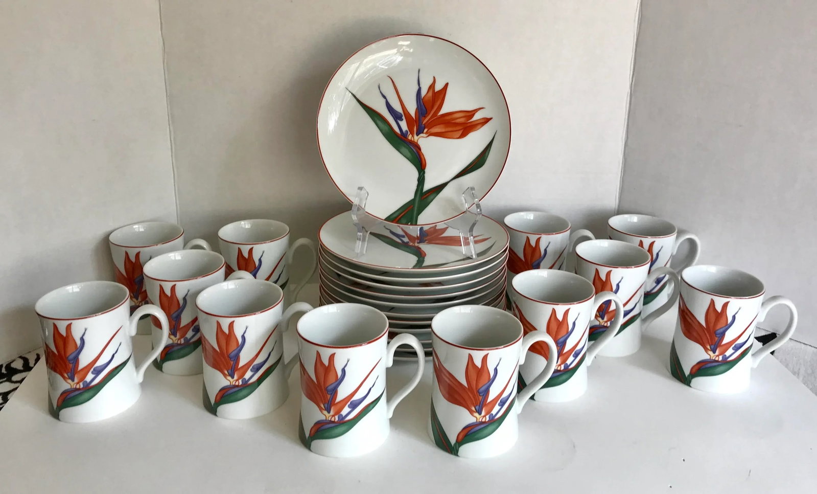 24 Pieces - 1980's Birds of Paradise Mug and Plate Set - 6