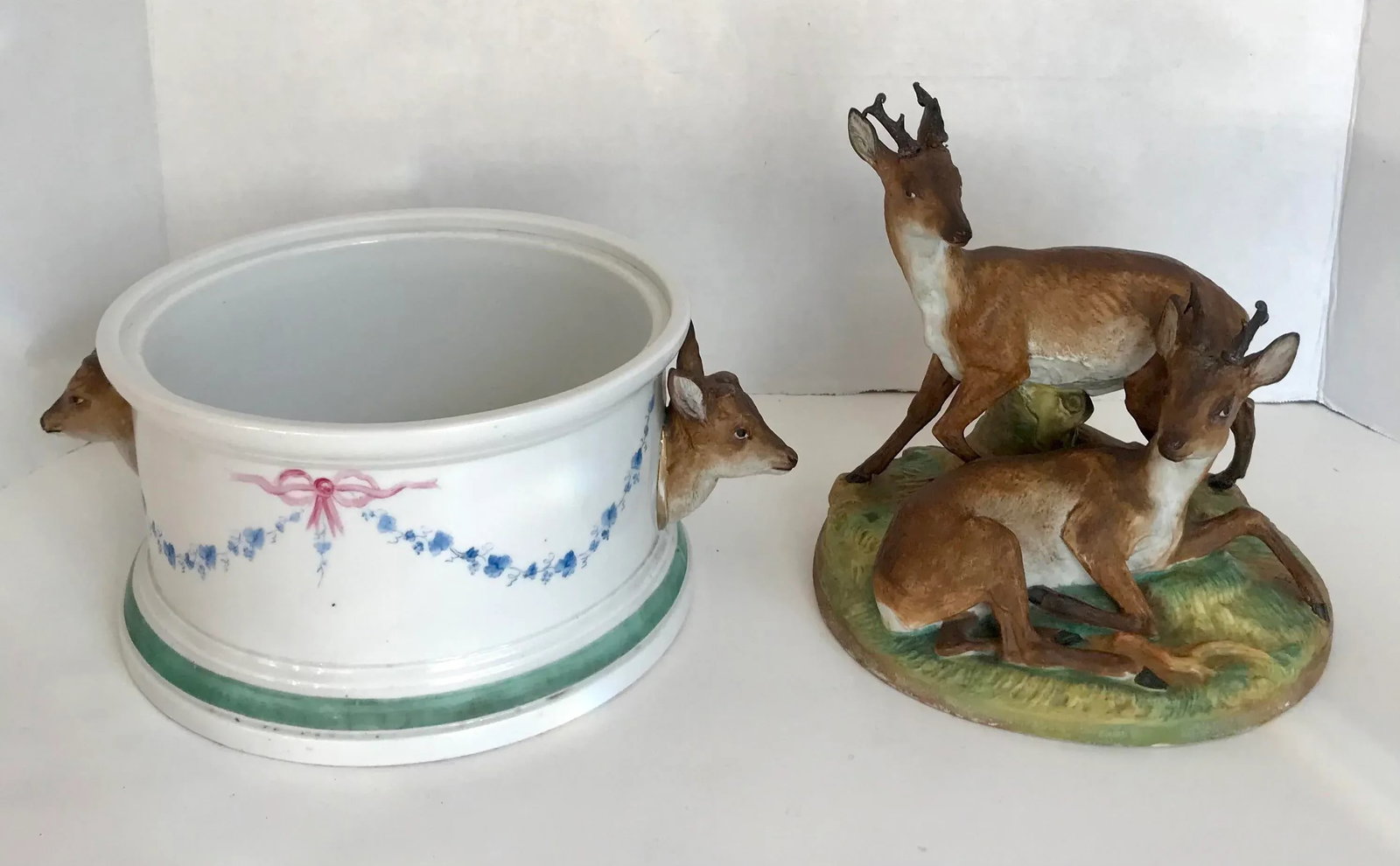 Antique Bavarian Bisque Deer Lidded Dish - 12