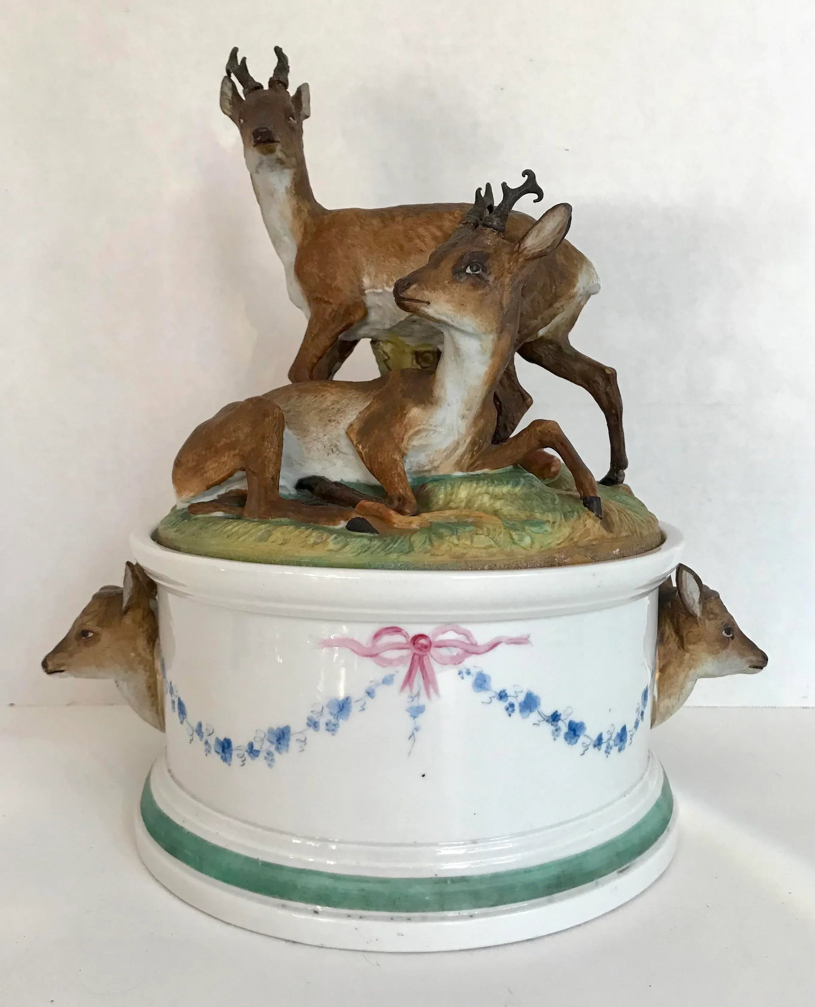 Antique Bavarian Bisque Deer Lidded Dish - 13