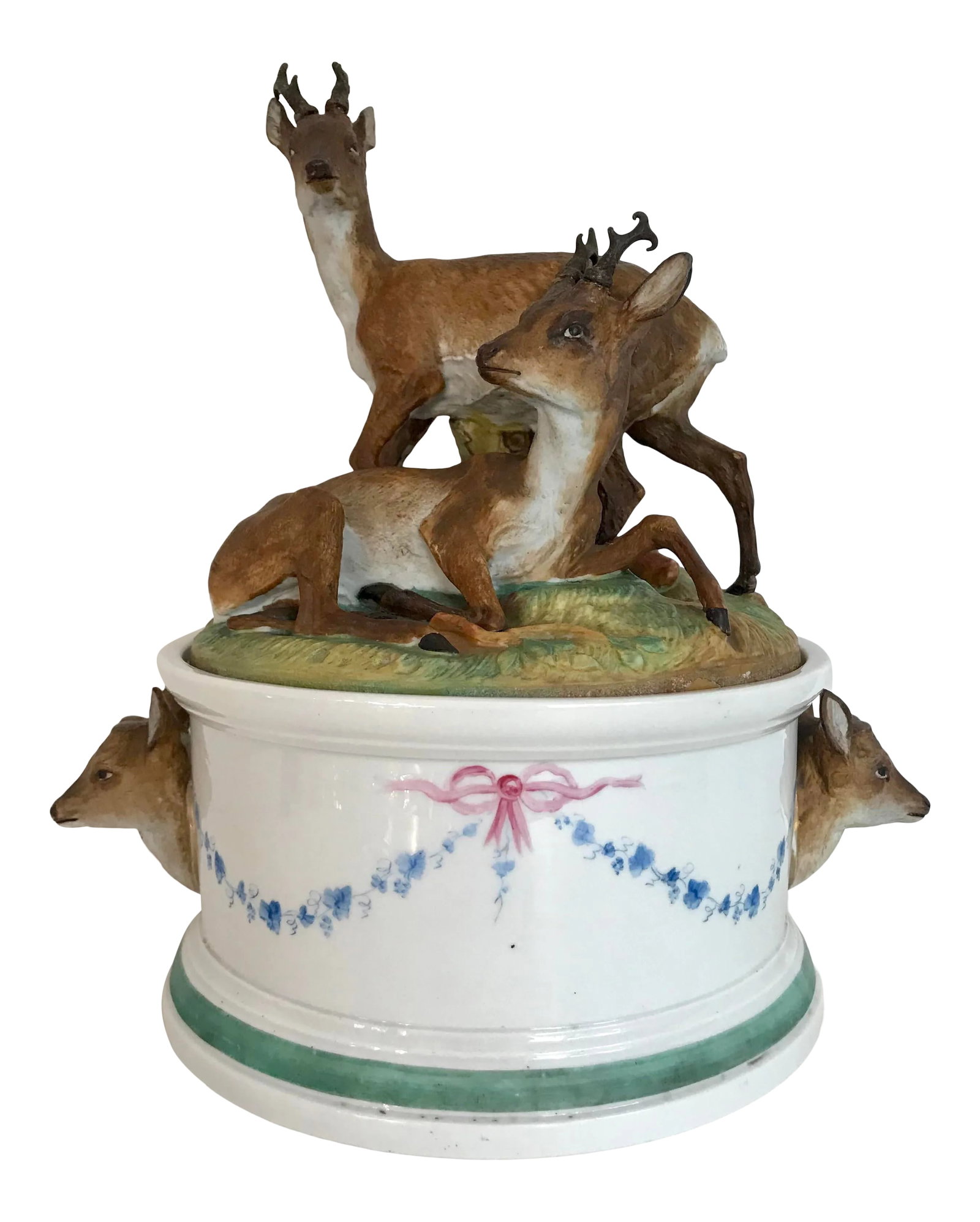 Antique Bavarian Bisque Deer Lidded Dish: Here is a STUNNING piece that I purchased from an exclusive Beverly Hills estate from a life-long collector. It is a lidded vessel that was described as a "cookie jar." The bottom of the piece is