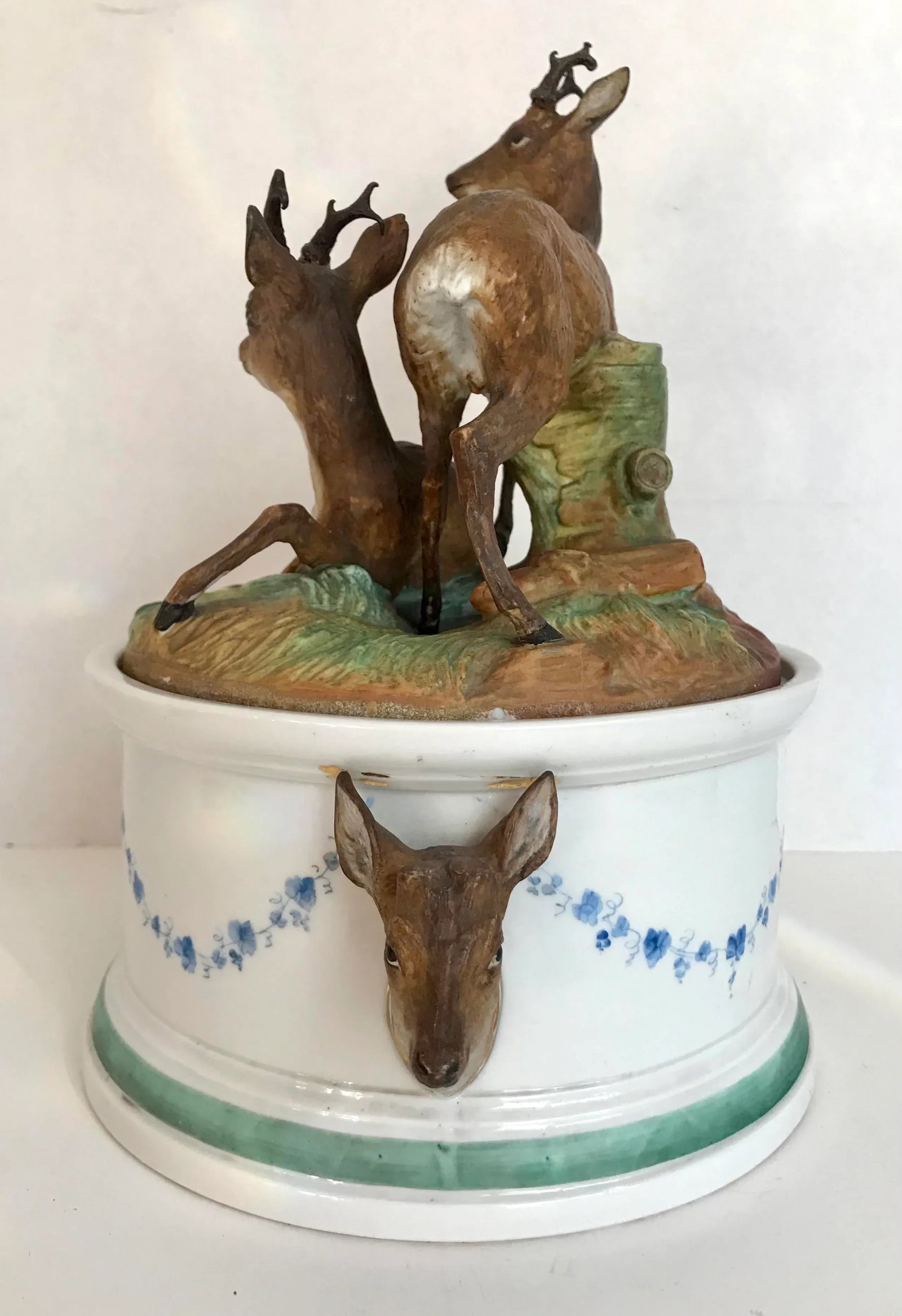 Antique Bavarian Bisque Deer Lidded Dish - 7