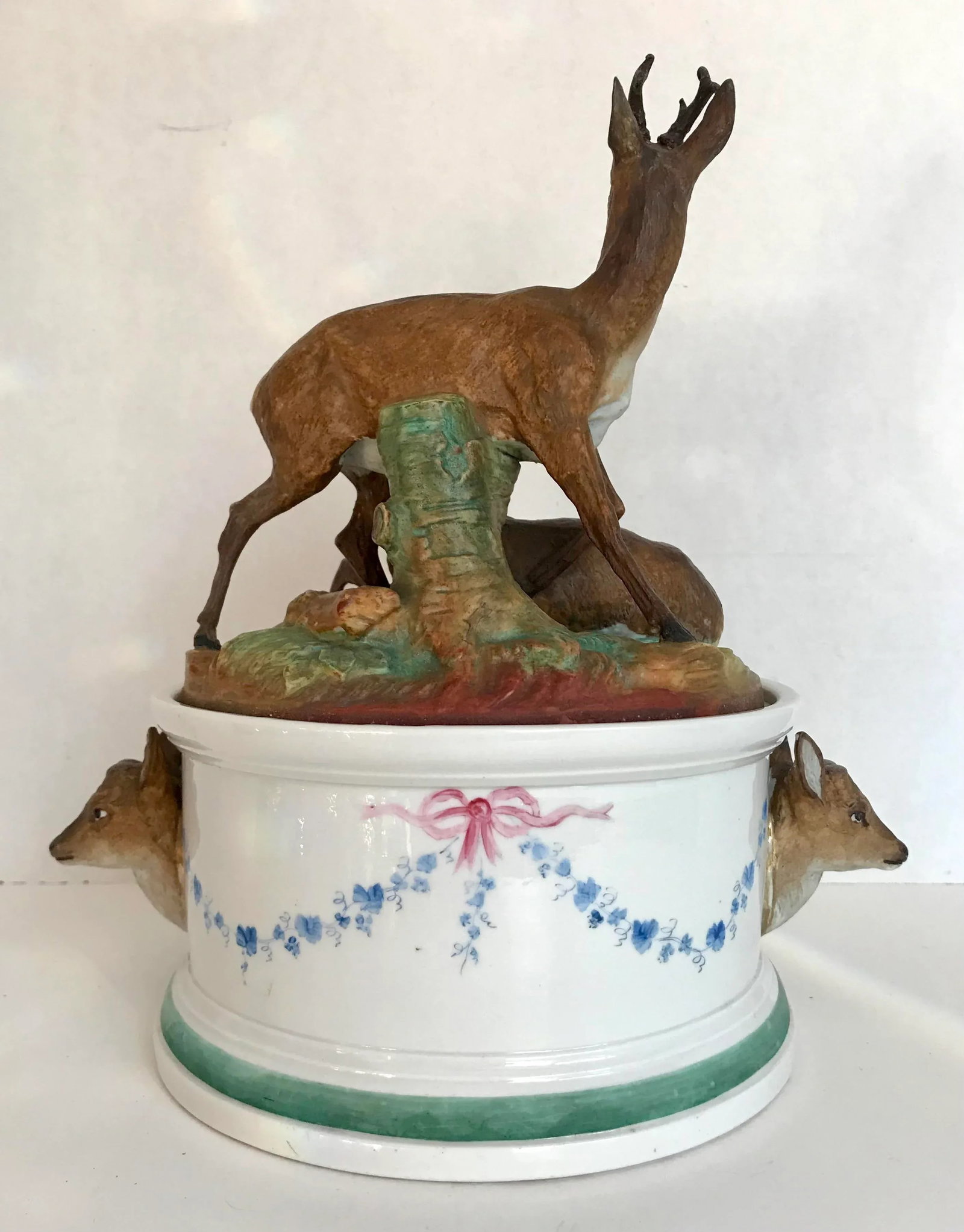 Antique Bavarian Bisque Deer Lidded Dish - 8