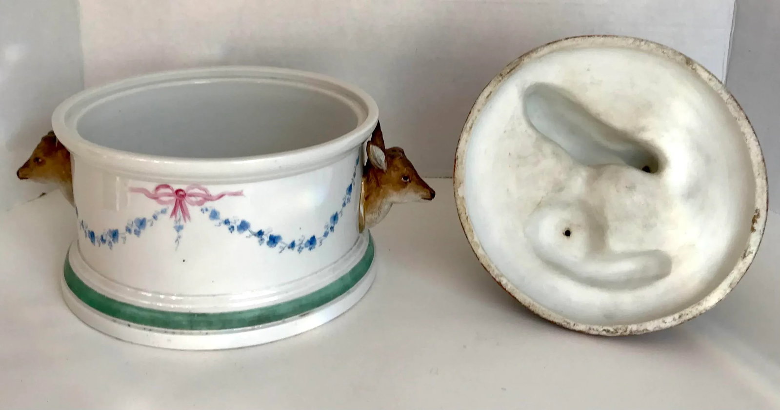 Antique Bavarian Bisque Deer Lidded Dish - 9
