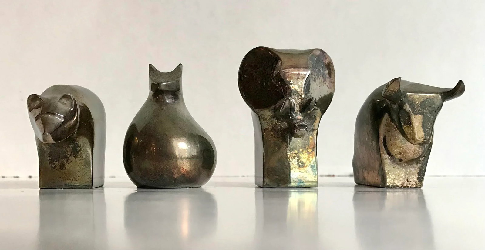 Vintage Dansk Silver Animal Paperweight Decor Set of 4 - 8