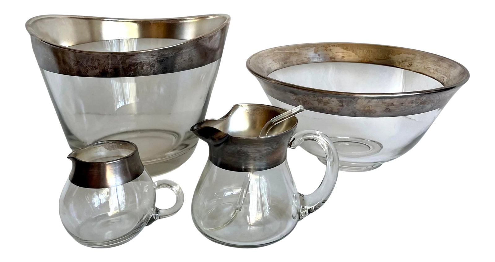 1950's Dorothy Thorpe Silver Band Glass Serving Set - Set of 5 (1 of 8)