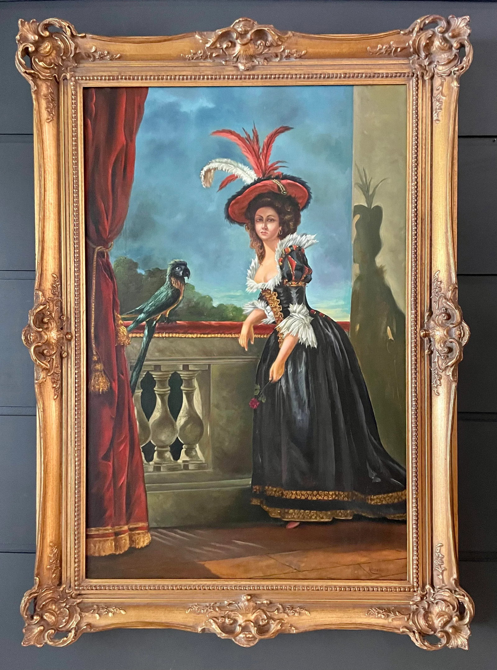 Antique Fine Art Original Signed Painting of Woman on Balcony - 11