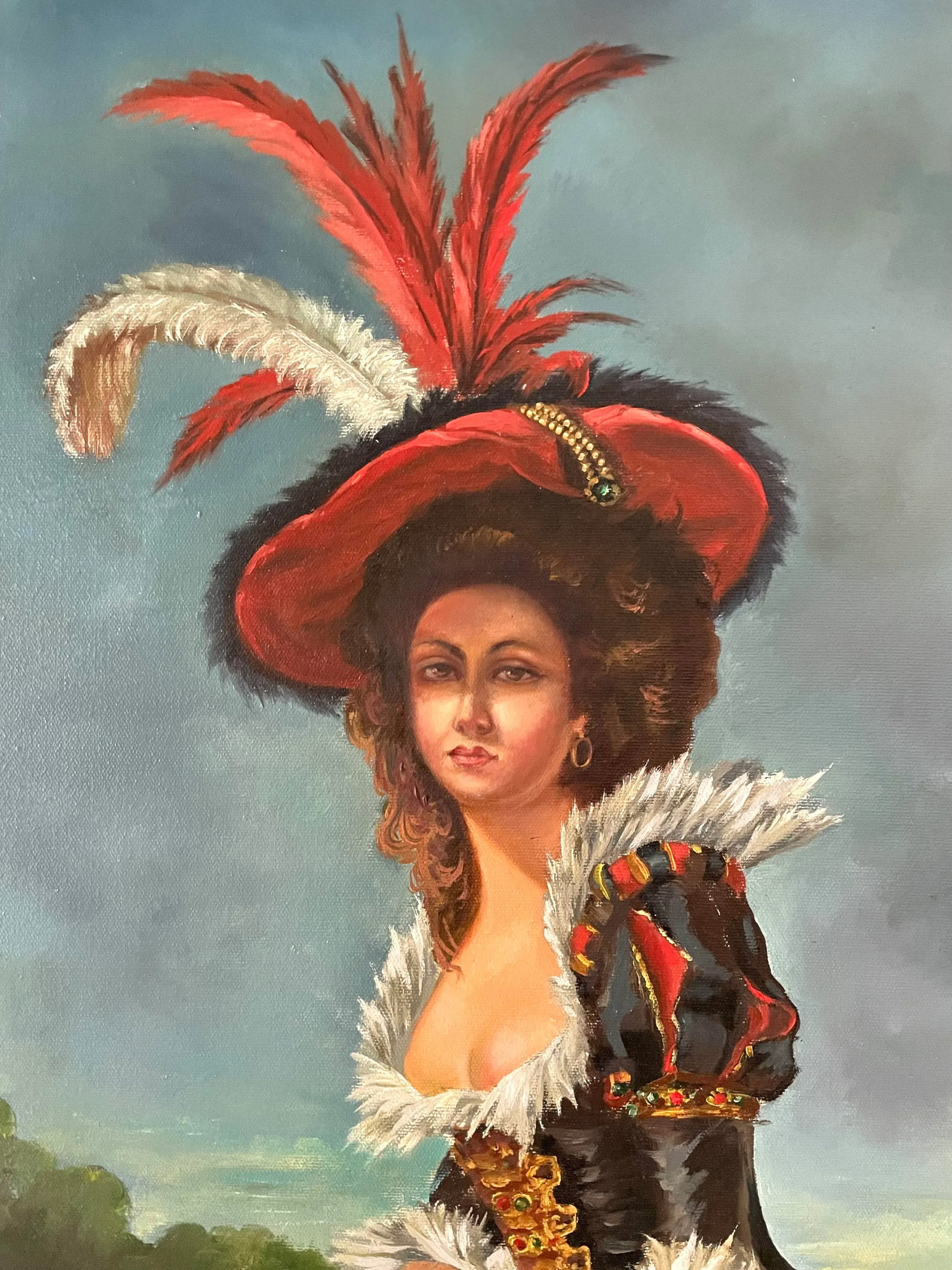 Antique Fine Art Original Signed Painting of Woman on Balcony - 3
