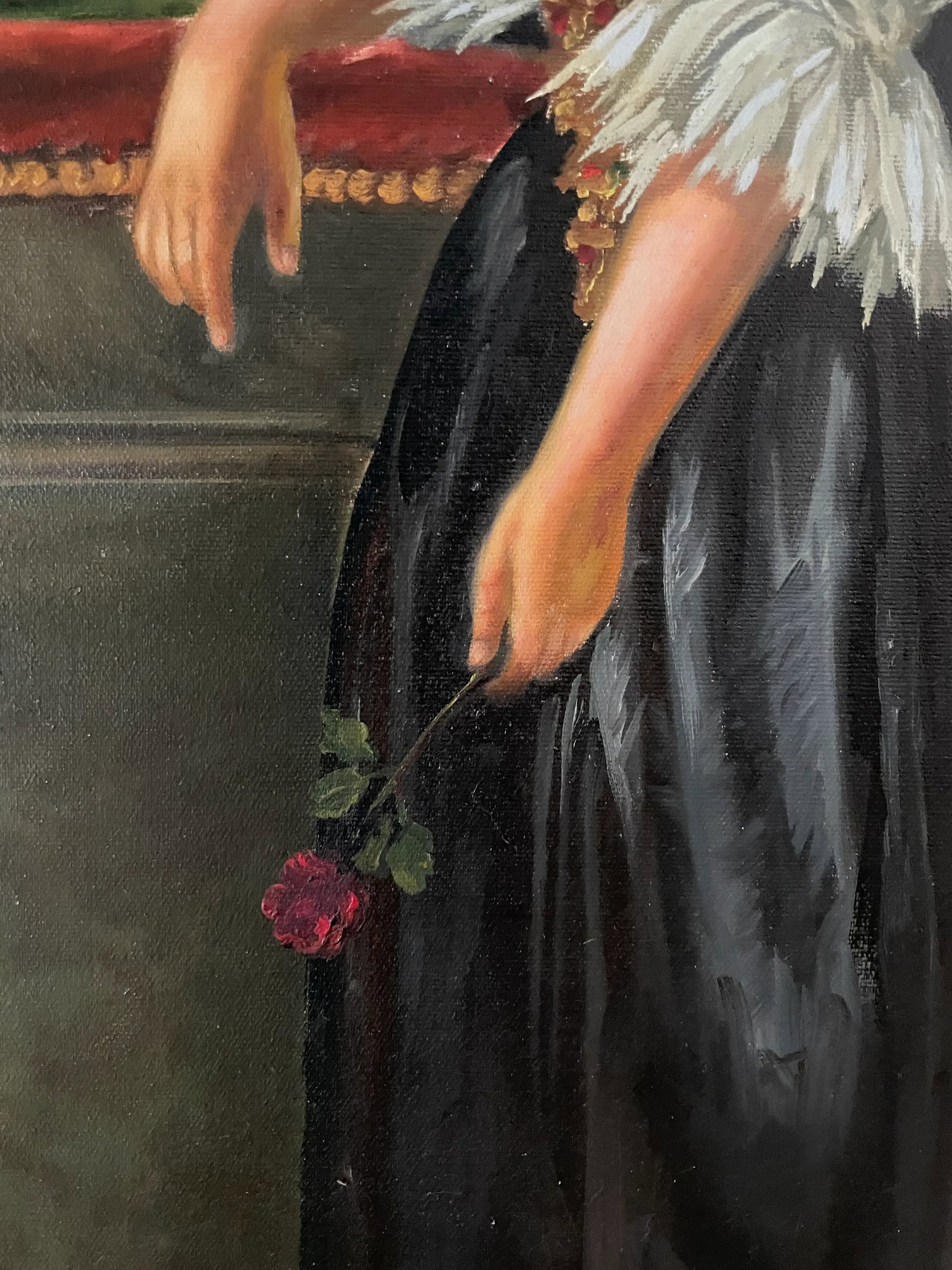 Antique Fine Art Original Signed Painting of Woman on Balcony - 6