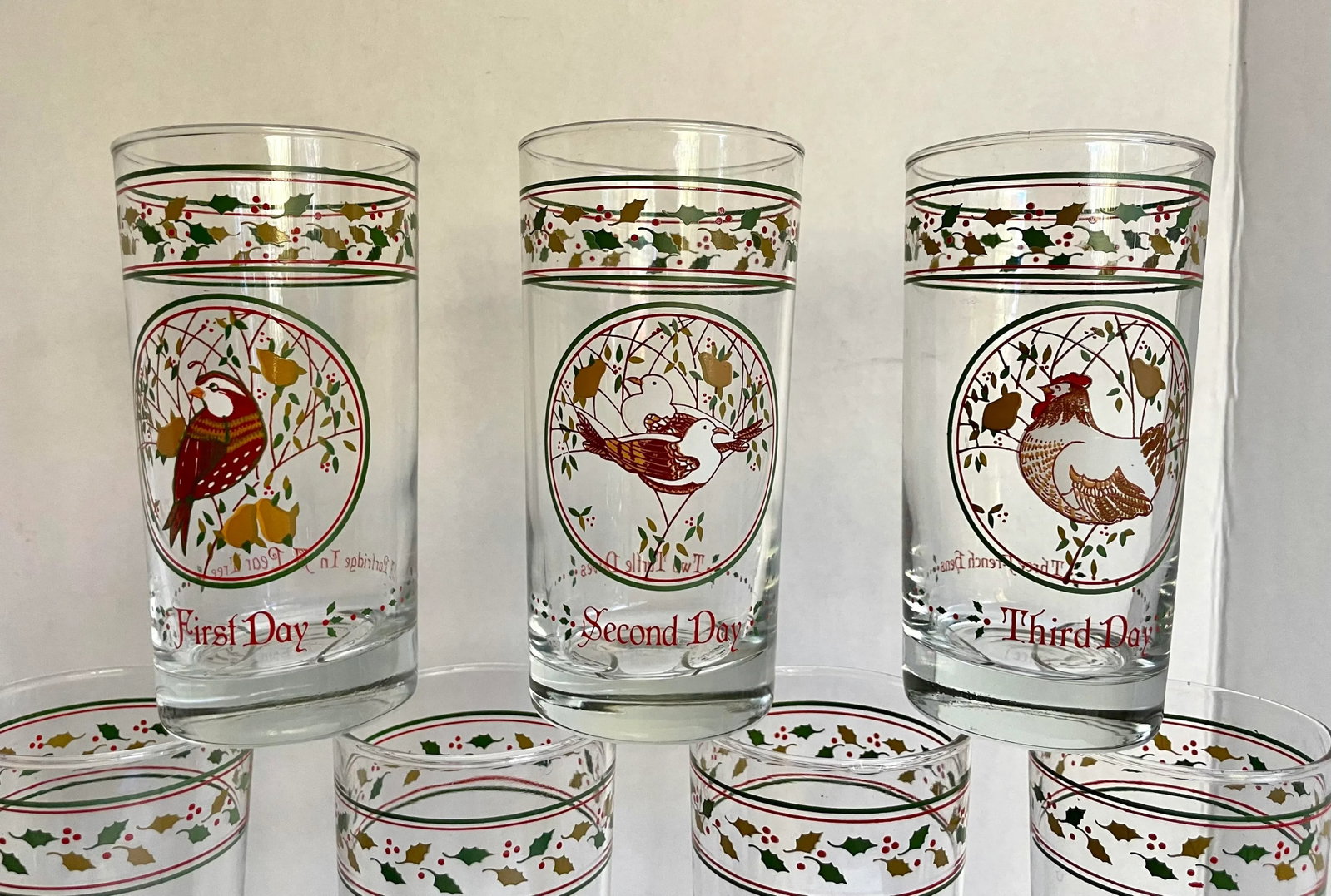 Mid 20th Century Complete Set 12 Days of Christmas Anchor Hocking Glasses - 10