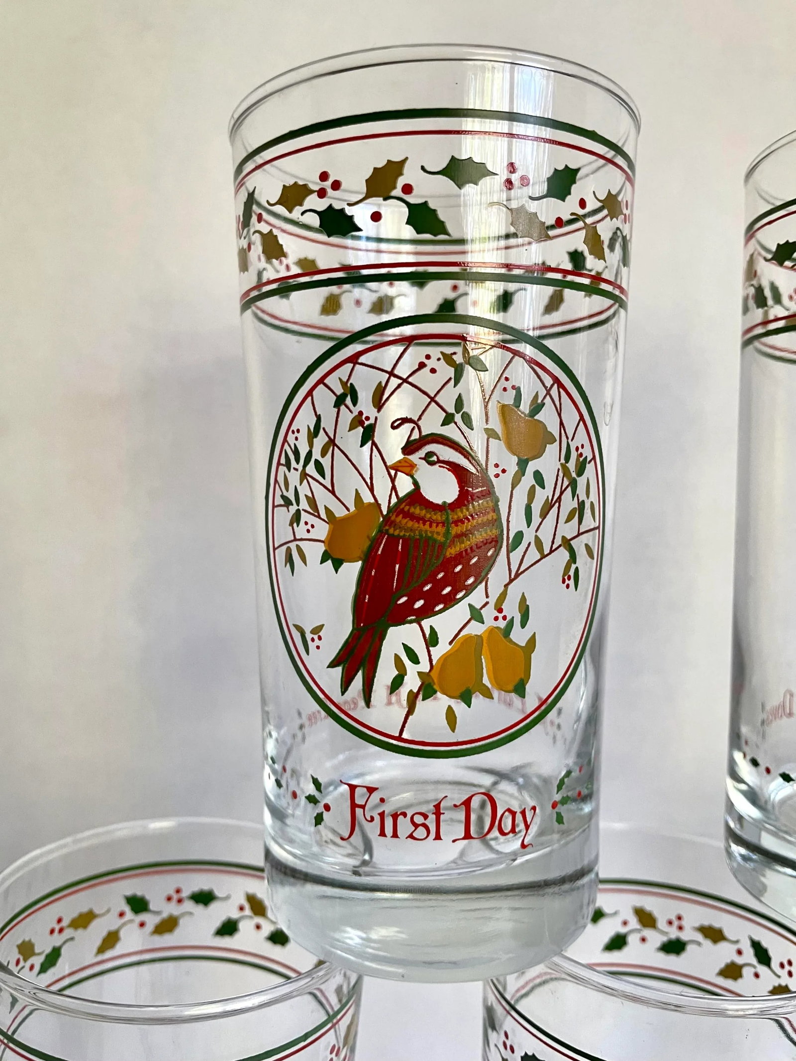 Mid 20th Century Complete Set 12 Days of Christmas Anchor Hocking Glasses - 2