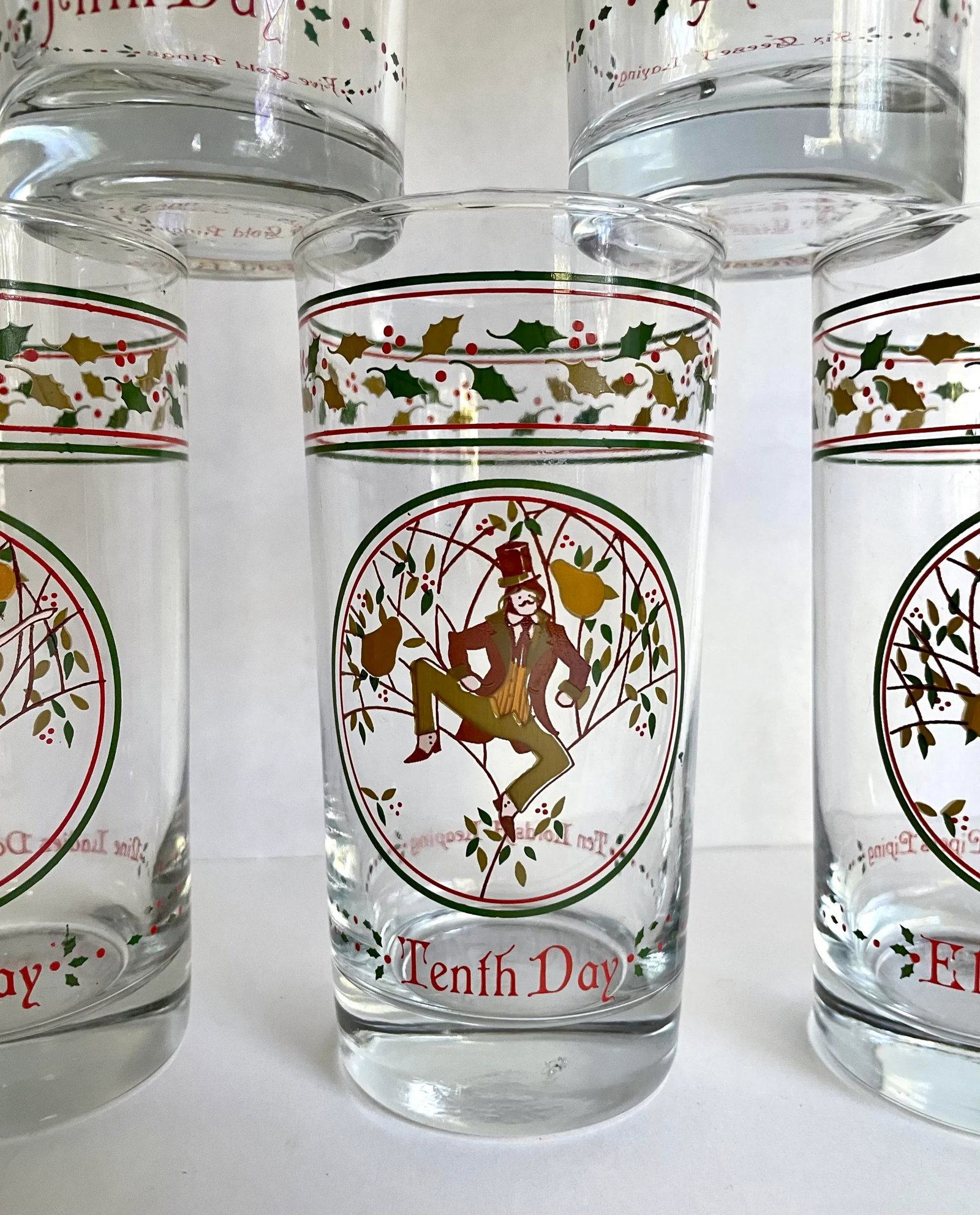 Mid 20th Century Complete Set 12 Days of Christmas Anchor Hocking Glasses - 5