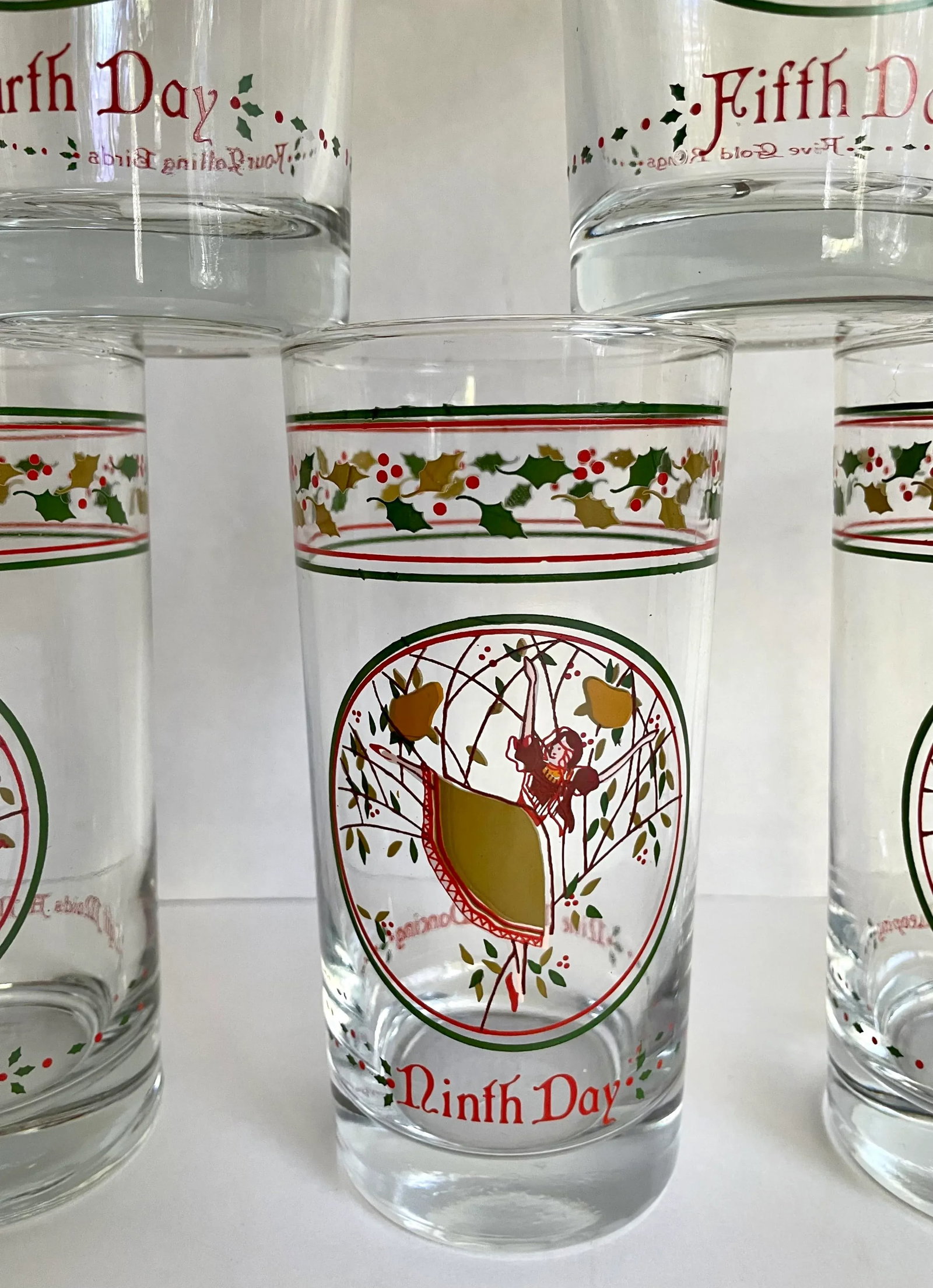 Mid 20th Century Complete Set 12 Days of Christmas Anchor Hocking Glasses - 6