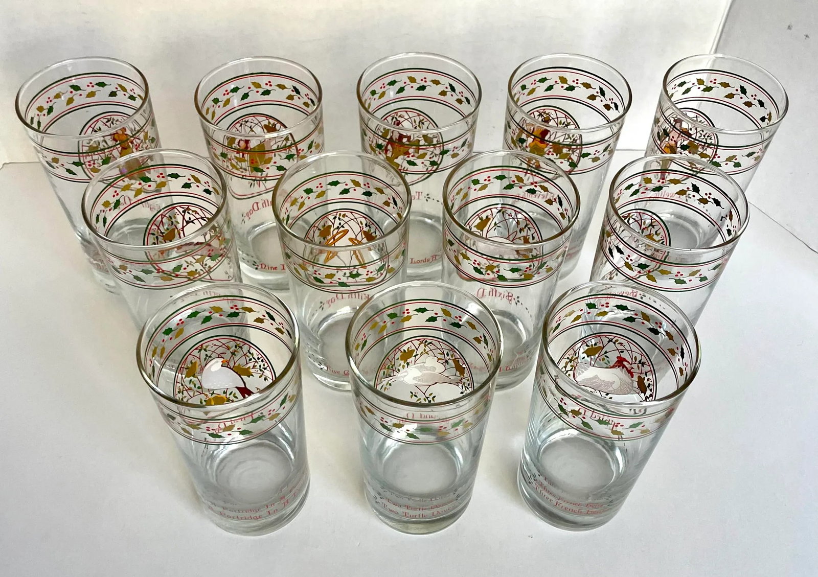Mid 20th Century Complete Set 12 Days of Christmas Anchor Hocking Glasses - 7