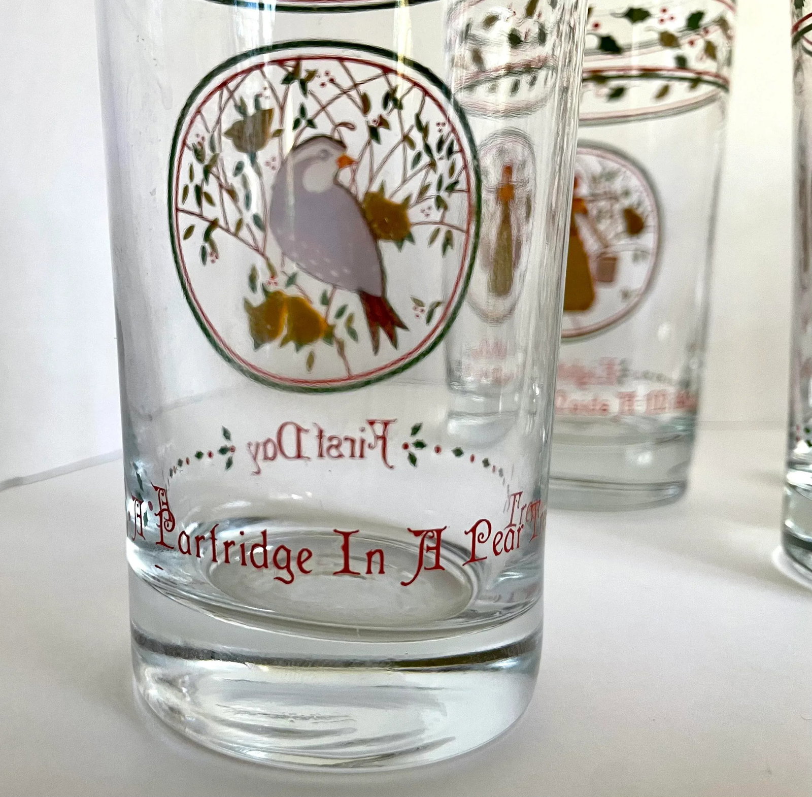 Mid 20th Century Complete Set 12 Days of Christmas Anchor Hocking Glasses - 8