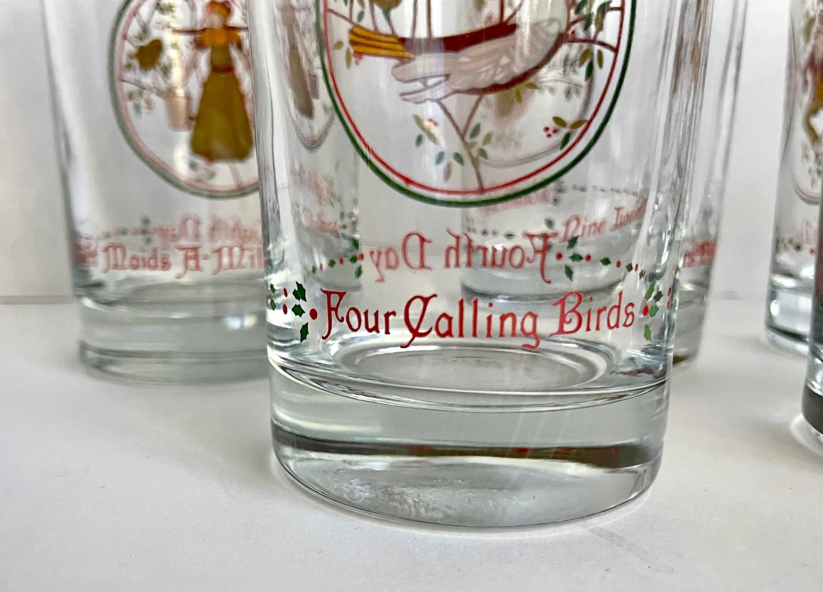 Mid 20th Century Complete Set 12 Days of Christmas Anchor Hocking Glasses - 9