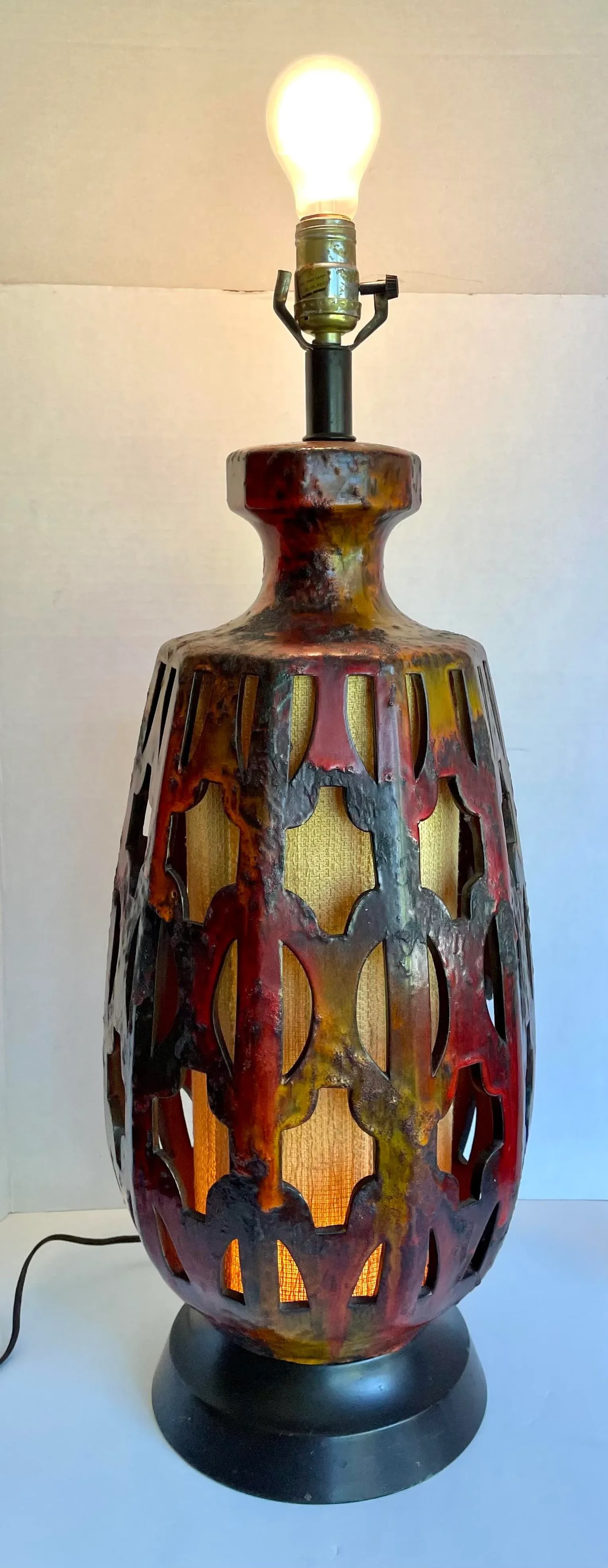1960s Mid-Century Modern Ceramic Glazed Pottery Lava Table Lamp - 11