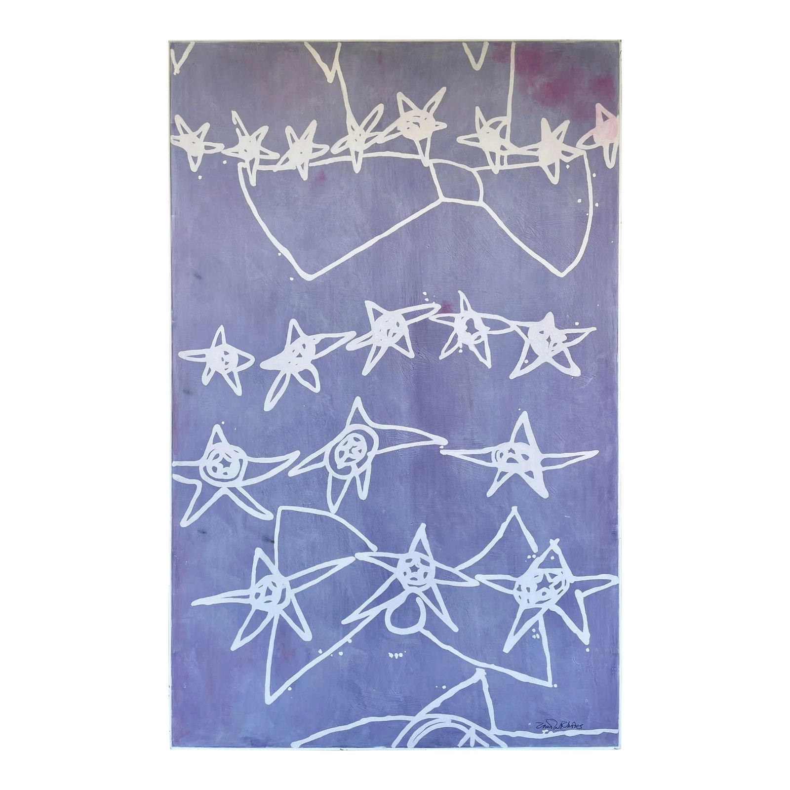 Late 20th Century Original XL Purple Star Painting on Board Signed by Zandra Rhodes: Here is an absolutely incredible piece of original artwork by Zandra Rhodes, a well-known English fashion and textile designer. You can see that this piece has the same whimsy and fun that her