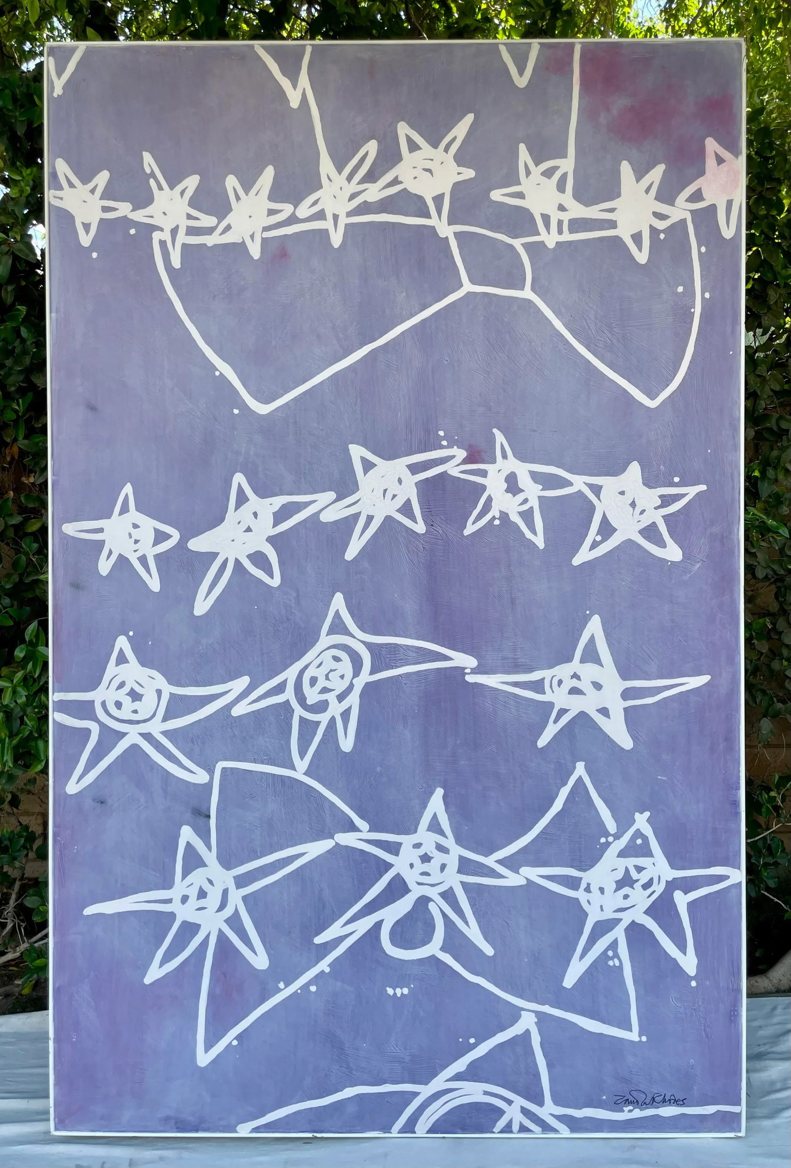 Late 20th Century Original XL Purple Star Painting on Board Signed by Zandra Rhodes - 2