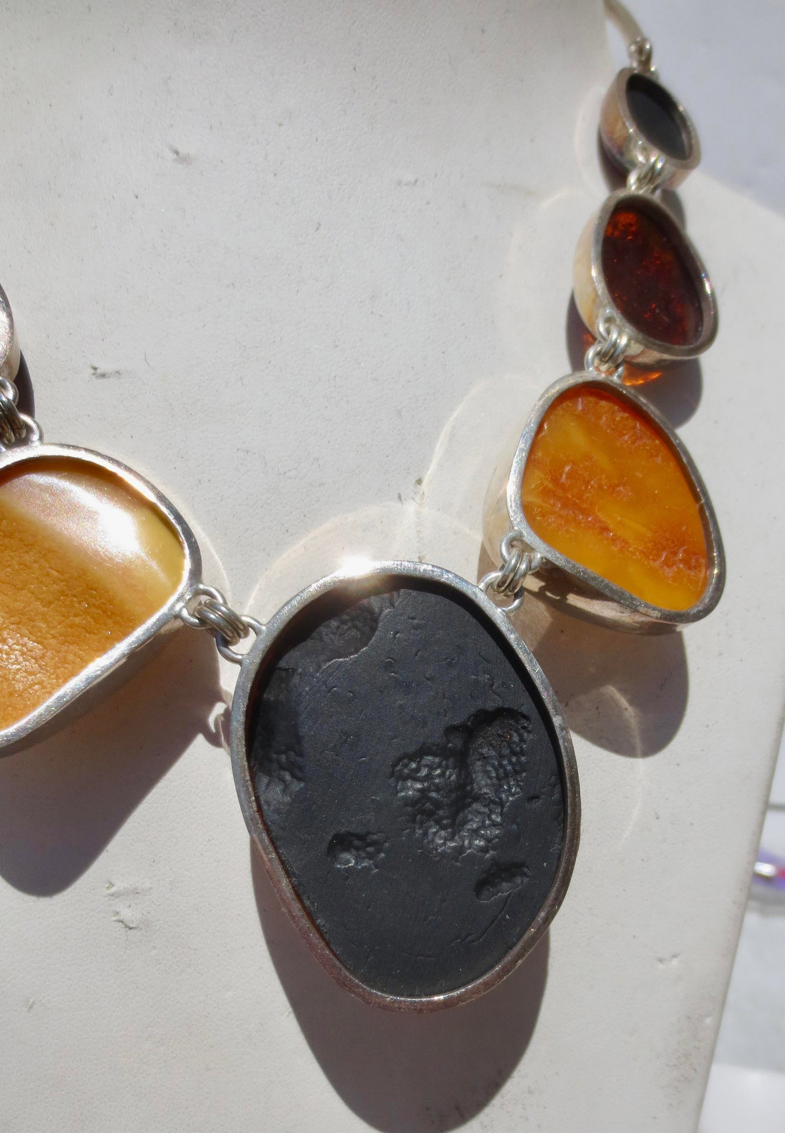 Scandinavian Modern Amber and Silver Necklace - 5