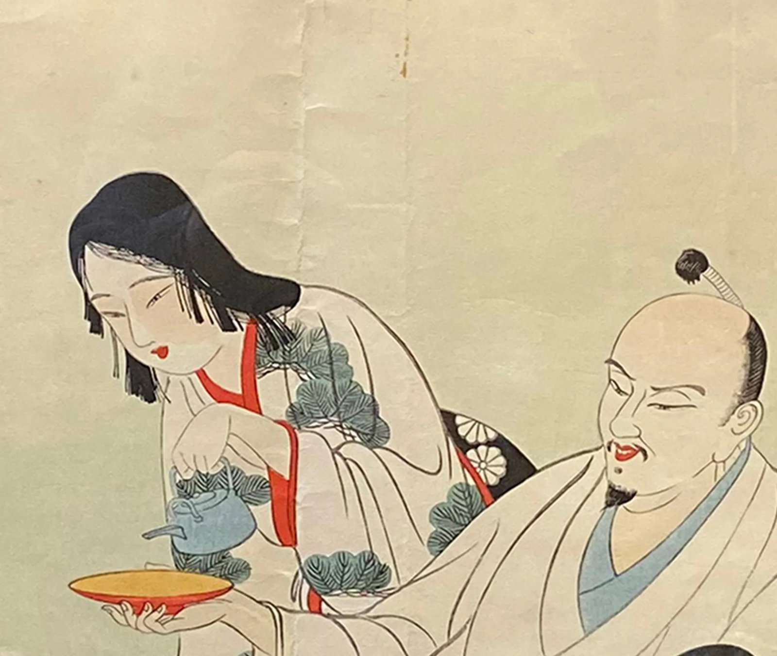 19th Century Japanese Woodblock Print Depicting Monks Having Tea, in Black Frame - 6