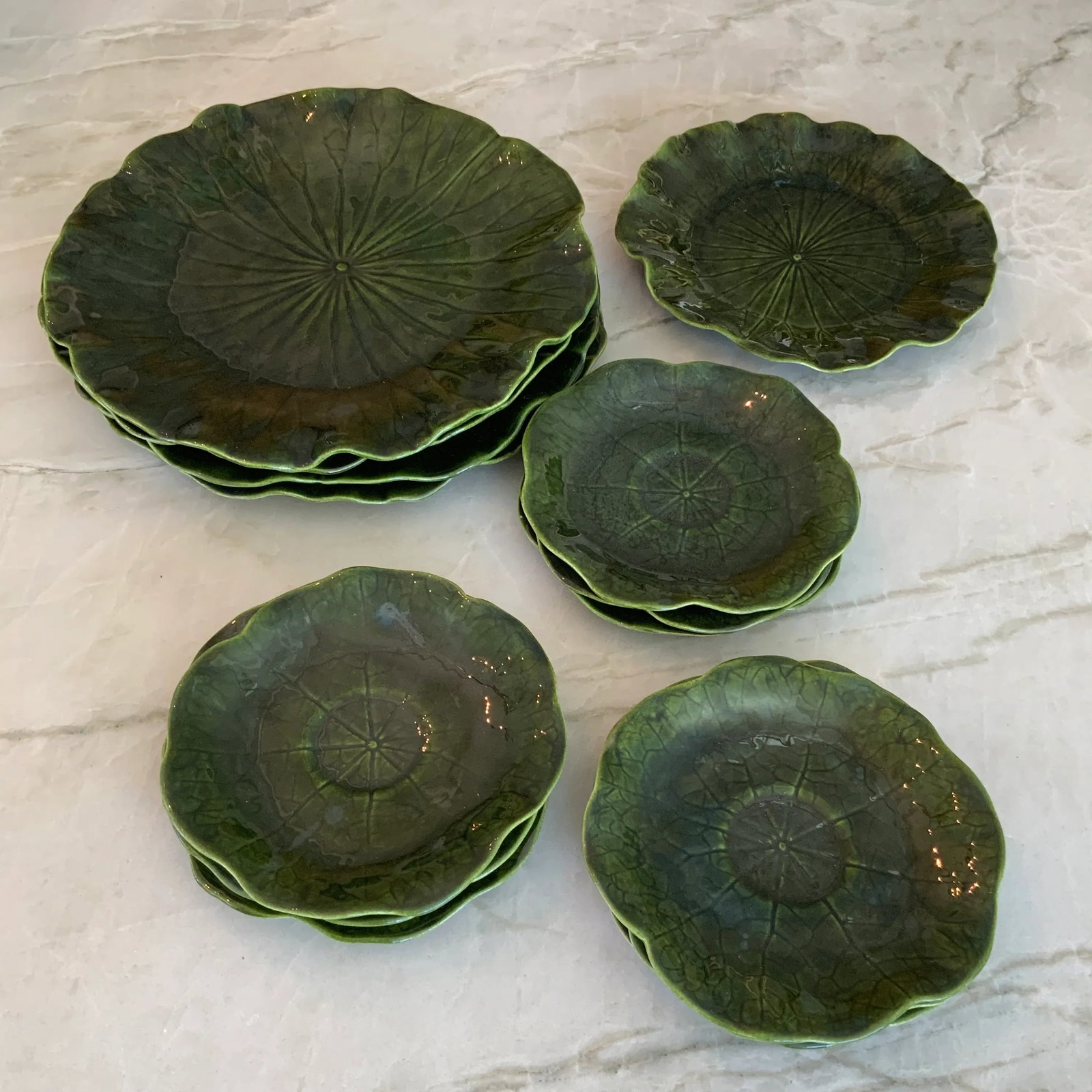 1970s Metlock Potteries "Lotus" by Poppytrail California Dark Green Tableware Set- 20 Pieces - 2