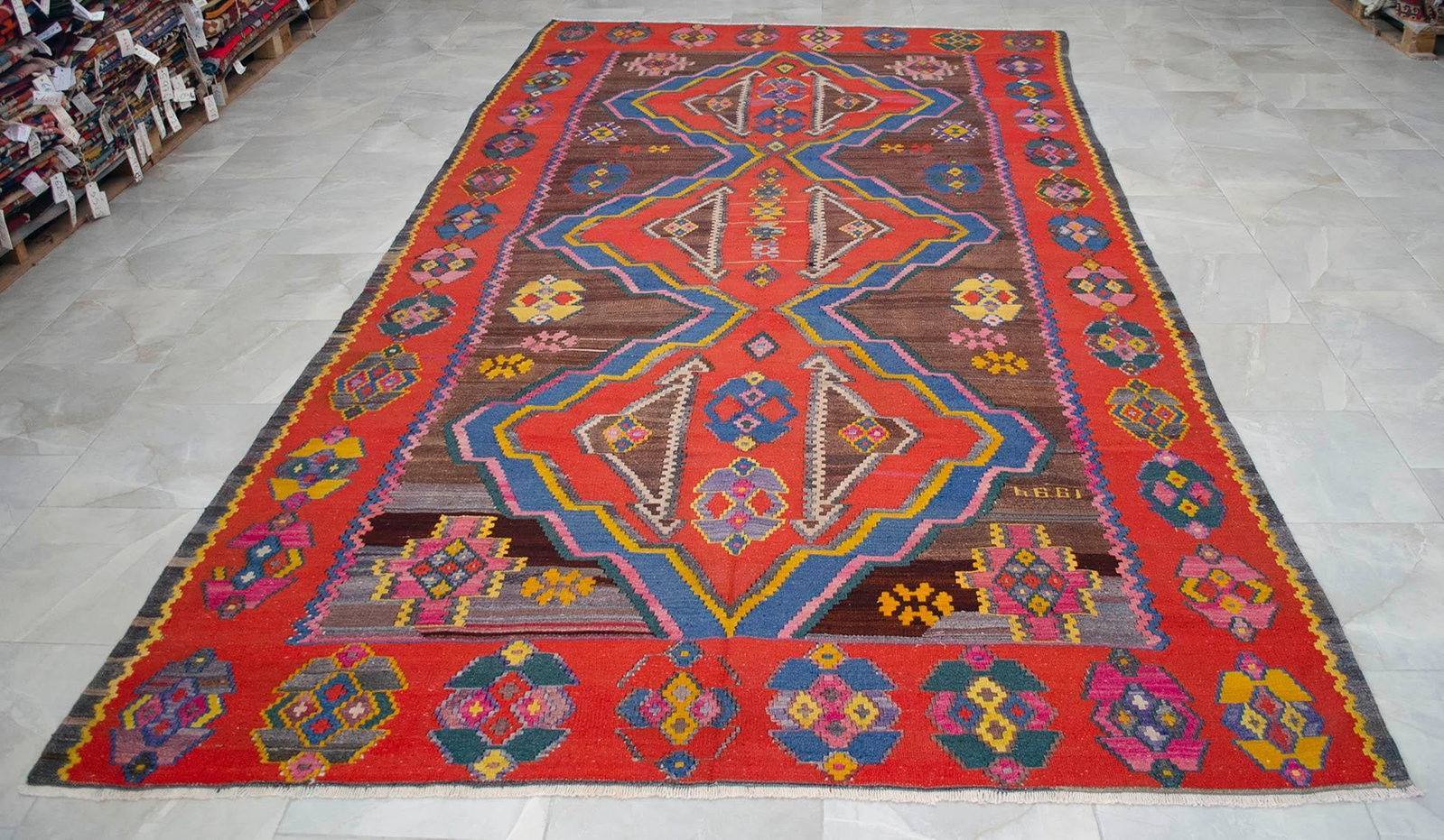 1990s Vintage Handwoven Turkish Kilim Rug Large Living Room Decor - 6"²11"³ X 13"² - 12