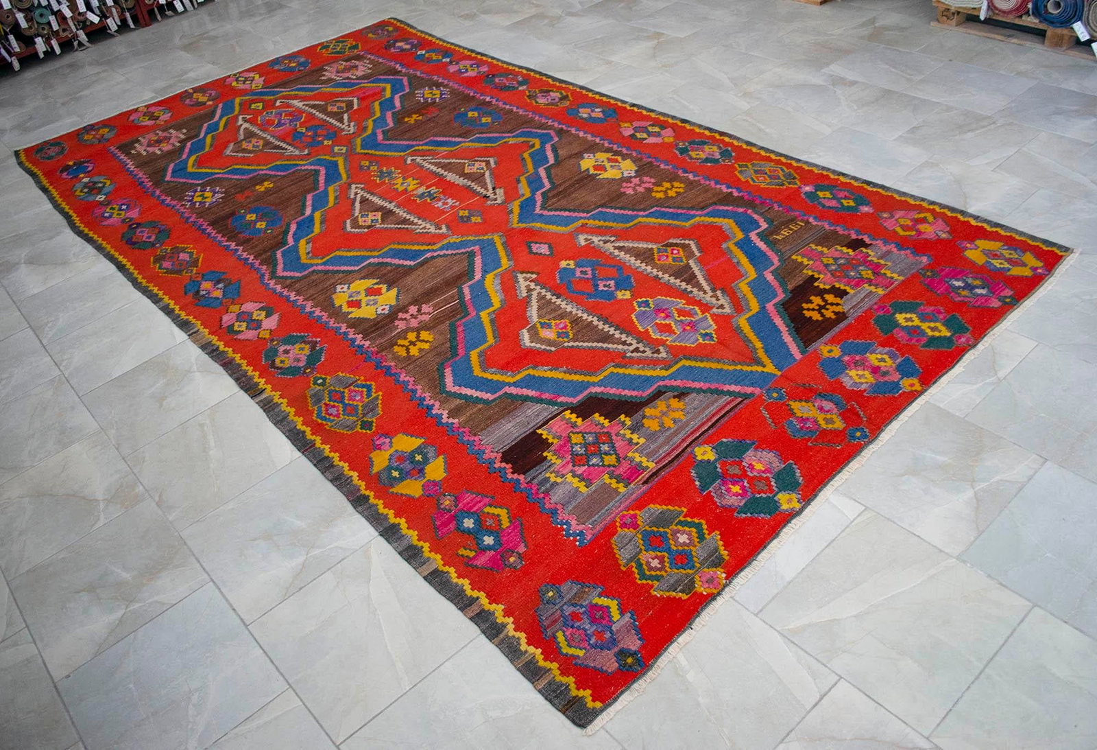 1990s Vintage Handwoven Turkish Kilim Rug Large Living Room Decor - 6"²11"³ X 13"² - 13