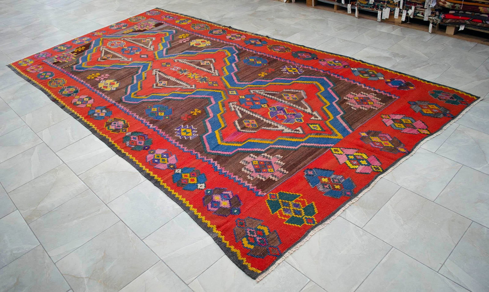 1990s Vintage Handwoven Turkish Kilim Rug Large Living Room Decor - 6"²11"³ X 13"² - 15